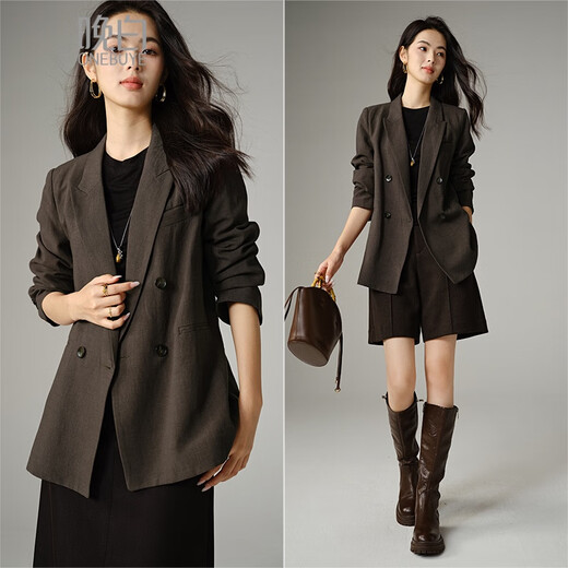 Late White Off-Size Clearance 2026 Spring Lyocell Linen Shoulder Suit Top Temperament Versatile Suit Jacket Women Brown M