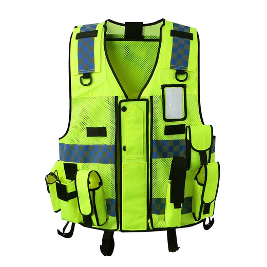 Reflective Vest Bike Safety Clothing Traffic Highway Multifunctional Tactical Vest Vest with Custom Printed Logo Multifunctional Pocket Style - Fluorescent Yellow One Size