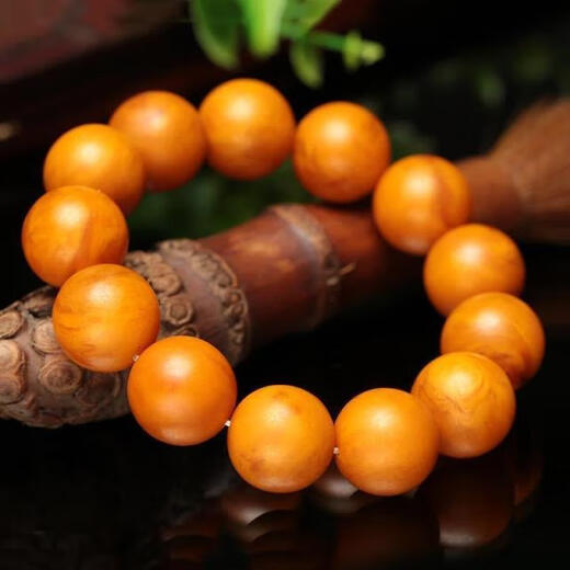 Shimei natural Russian beeswax bracelet for men, white flower beeswax bracelet for women, amber chicken fat yellow (with national inspection certificate) Russian white flower beads diameter 12 mm (16 pieces)