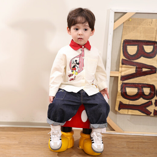 LUSON Little O Dad Baby Boy Baby Long Sleeve Shirt Boy A Category 2025 New Baby Cartoon Pattern Top Beige 80