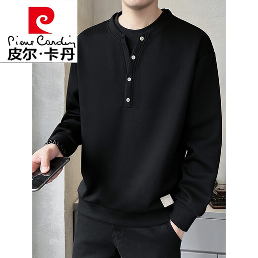 Pierre Cardin high-end fake two-piece Henry collar sweatshirt men's spring and autumn 2025 new long-sleeved T-shirt casual inner layering shirt white M approximately 100-120Jin Jin equals 0.5 kg can be worn