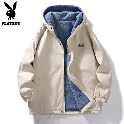 Playboy Lambswool Jacket Men's Spring and Autumn New Charge Jacket Cotton Coat Men's Thickened Coldproof Cotton Clothes Large Cotton Jacket Graphite Black XL Size Weight 110-140Jin Jin is equal to 0.5 kg