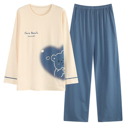 Yiduo couple pajamas women's autumn and winter with chest pad pure cotton long-sleeved princess style cartoon cute men's home wear set