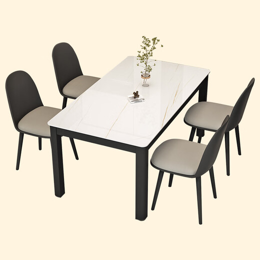 One table and four chairs dining table for home use, tempered glass small apartment rectangular dining table, table T