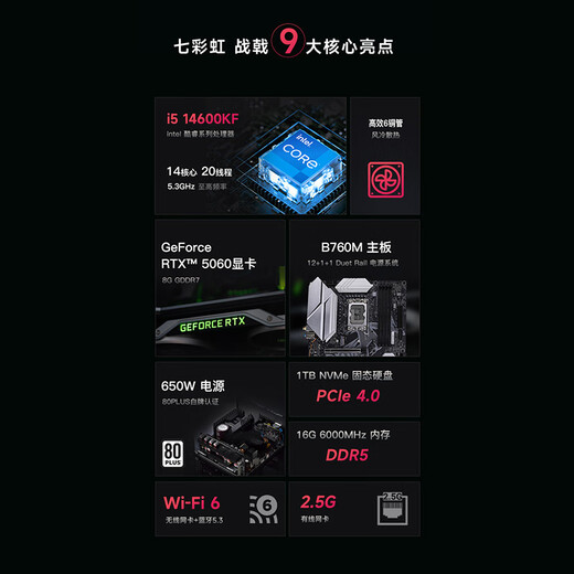 Colorful Family Bucket Warhalberd i5 14600KF/5060/16G/1T National Subsidy Delta Mobile E-Sports Game Designer Desktop Computer Host Assembly Complete Machine