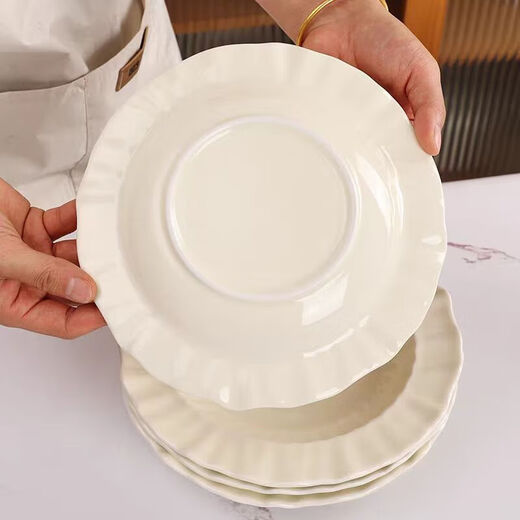 Western food plate, high-end underglaze color tableware, household luxury light luxury European style 8.5 jade butterfly deep plate lace breakfast plate 8.5 inch milk white deep plate 2 pack