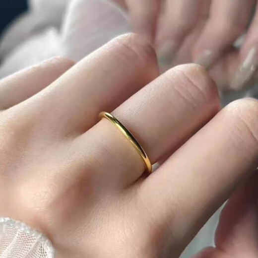 Chow Tai Fook solid gold-clad silver-plated one-word gold ring for men and women, plain ring, glossy light luxury lov ring for couples, gold-plated silver, No. 13