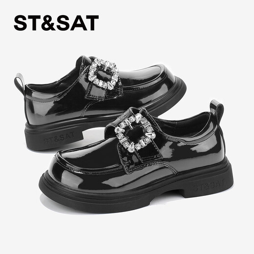 Saturday Children's Shoes Girls Small Leather Shoes Spring New Children's Fashion British Performance Shoes Obsidian Black 34