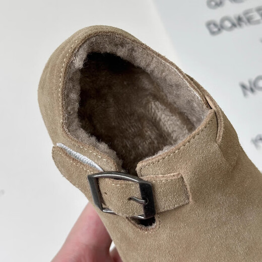 Belle Tread Korean style children's shoes 2026 autumn and winter new style children's velvet Birkenstock shoes nubuck leather second-cotton shoes beanie shoes cotton shoes camel plus velvet 21