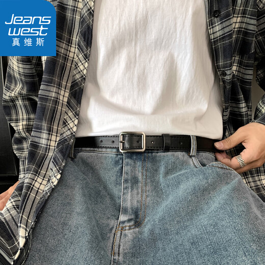 Jeanswest simple style square buckle belt unisex wide belt female Chic student Korean fashion ins belt versatile black