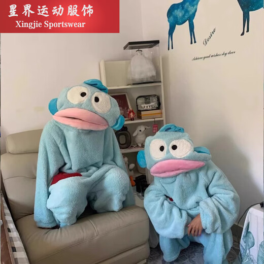 Kaooseen Big Mouth Ugly Fish Coral Velvet One-piece Pajamas for Women Cartoon Thickened Warm Pajamas for Men Large Size Hooded Funny Winter Funny Big Head Fish Pajamas + Shoes M XL Height 168-185C