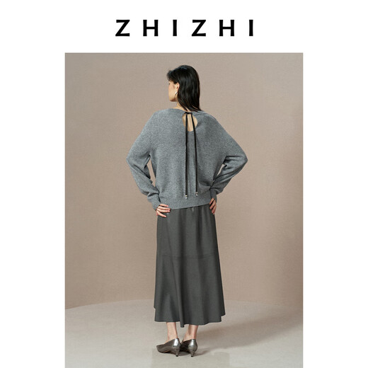 Zhizhi Hushanhao simple textured leather fishtail skirt mid-length women's 25 autumn and winter new style mist gray L