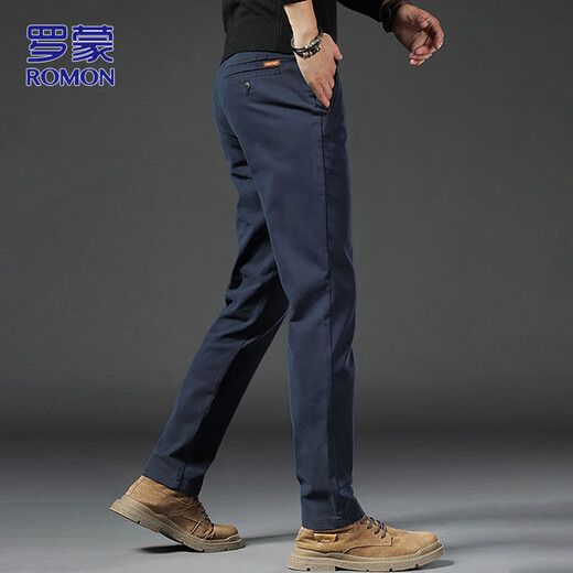 ROMON pants men's straight casual pants men's autumn and winter slim business men's pants versatile Khmer trousers navy blue 34