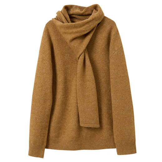Sancai 2025 new winter style scarf collar sweater long-sleeved pullover loose simple top sweater casual M