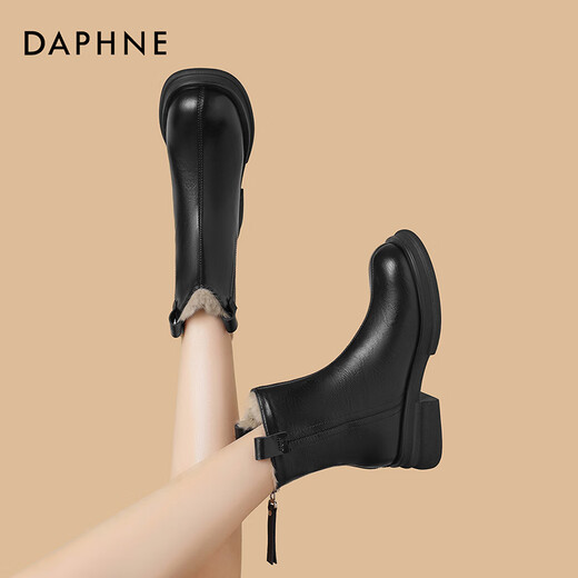 DAPHNE Daphne short boots women's fashion boots warm plus velvet winter fur boots 2025 new versatile ankle boots thin boots thick velvet black 37 standard size