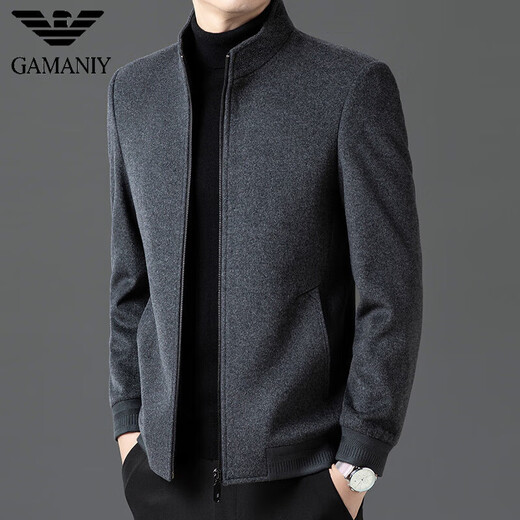 AX Armani business work woolen woolen coat men's stand-up collar thickened middle-aged casual zipper jacket autumn and winter gray M 170