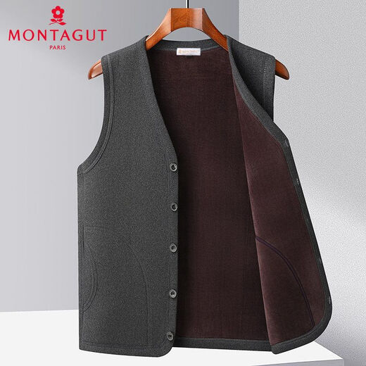 梦特娇（MONTAGUT）秋冬季中老年背心马夹男士加厚保暖外套宽松坎肩外穿爸爸装 浅灰色【加绒马甲】 加厚 2XL 建议115-135斤穿