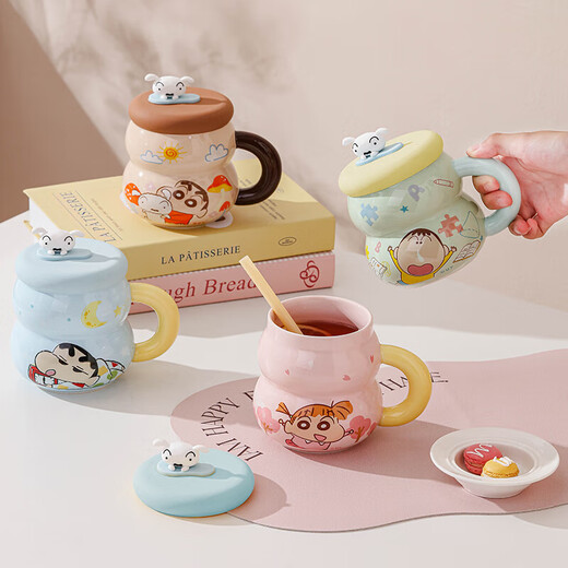 Crayon Shin-chan Ceramic Cup with Lid Color Boxed Mug Gift High-Looking Coffee Cup Cute Souvenir Water Cup Crayon Shin-chan Colored Boxed Gourd Cup with Lid - Blue