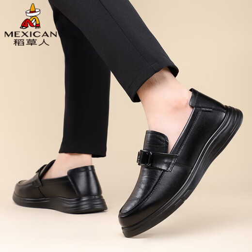Scarecrow business casual shoes men's first-layer cowhide shoes men's formal shoes lazy slip-on beanie shoes black 43