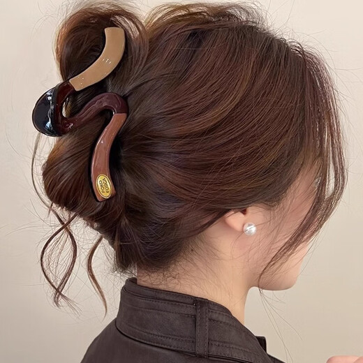 
French simple large wavy clip female high-end shark clip 2025 new style back head hair tie butterfly yellow coffee contrast butterfly clip