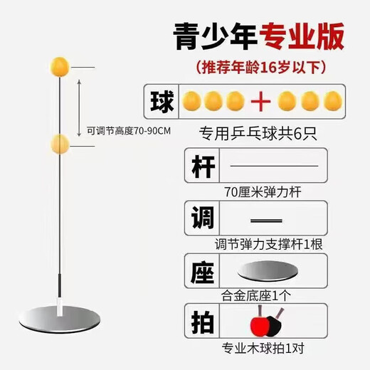 Table tennis fixed practice ball training self-training artifact single player with string rebound table tennis toy to improve eyesight practice family model metal base + wooden racket 4 balls 2 poles