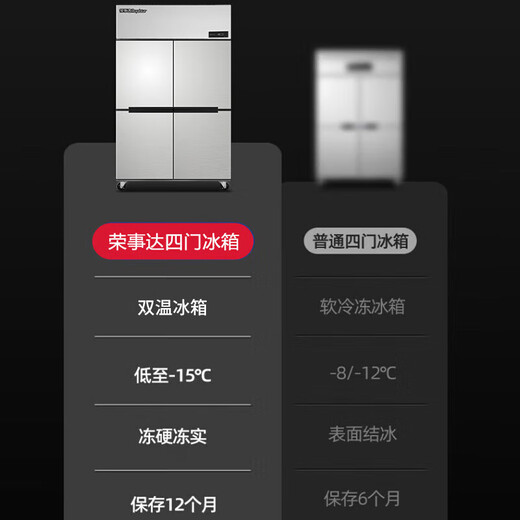 Royalstar 650L four-door commercial refrigerator, commercial kitchen vertical freezer, freezer and refrigeration dual temperature cabinet, electronic temperature control, 1.05m cost-effective model RCF(L)-4MLCD10VD