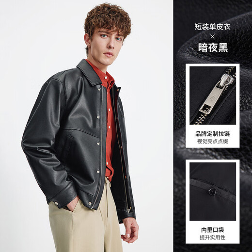 Navikel Italian dinghy retro lapel genuine leather jacket for men 25 autumn new black cowhide jacket 0979 Dark Night Black S