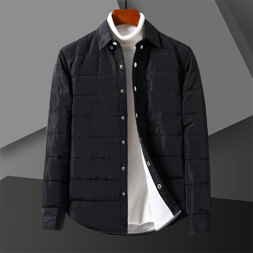 ROMON autumn and winter men's down cotton shirt warm outer wear plaid light lapel top cardigan striped cotton casual houndstooth down cotton shirt 2XL 165Jin Jin equals 0.5 kg to wear below