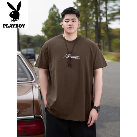 Playboy; Camiseta de manga corta de algodón puro de gran tamaño de Playboy Brandboy American a gran tamaño para hombres en la marca de moda de verano Fat Man Loose Plus Fat Plus más grande A6627-White 2xl (recomendado 140-160Jin [Jin iguala 0.5 kg])