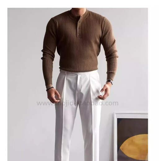 High quality sweater men's trendy brand Henry collar striped Italian business casual all-match bottoming sweater men's msn JCF M10# black XL