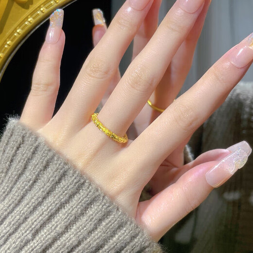 Wanke old phoenix gold cherry blossom gold ring plain ring strip ring new gold-plated ring Valentine's Day gift for girlfriend 2.19g No. 14 (with certificate of warranty)