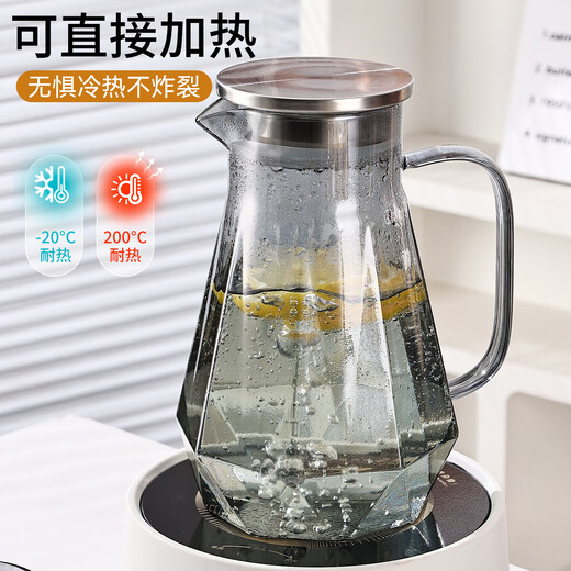 Glass water cup set, high temperature resistant, high-end tea set, large capacity, household drinking water, teacup, teapot, cold kettle, juice, smoky gray, with tray and cup holder