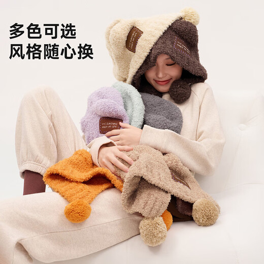VVC new winter women's woolen hat, warm ear protection hat, windproof and cold-proof neck scarf all-in-one hat, mocha brown