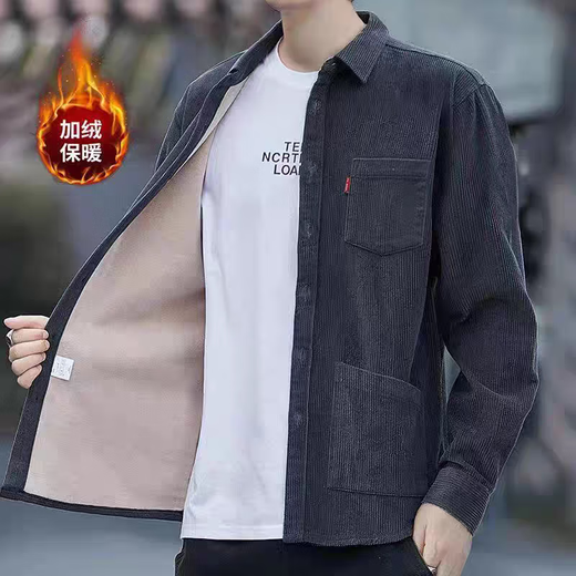 Shirt Men's 2025 Winter Velvet Jacket Casual Loose Shirt Work Clothes Men's Khaki Velvet M