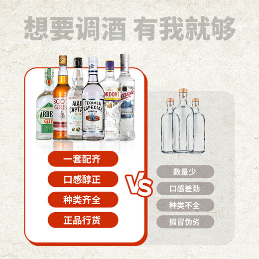 澳贝克龙舌兰酒DIY鸡尾酒套装 威士忌伏特加白兰地金酒朗姆酒果酒组合 十大基酒入门款