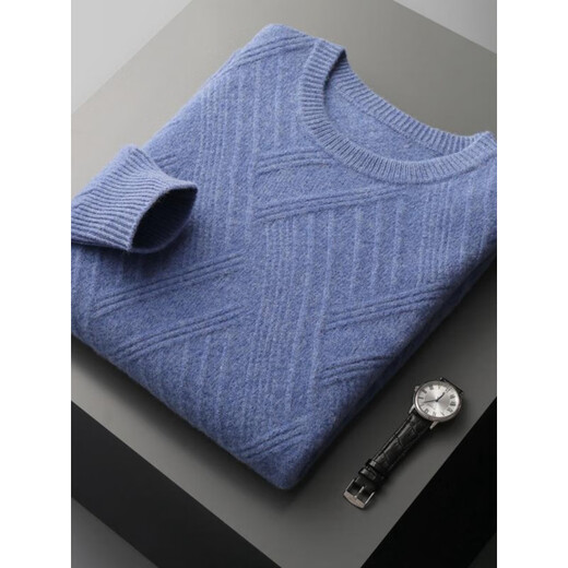 
New autumn and winter men's cardigan thickened loose sweater round neck casual base knit sweater cashmere sweater This cyan L 140-160Jin [Jin equals 0.5 kg]