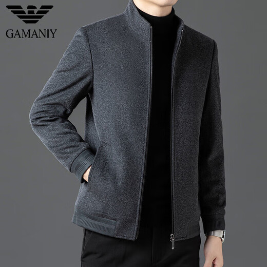 AX Armani business work woolen woolen coat men's stand-up collar thickened middle-aged casual zipper jacket autumn and winter gray M 170