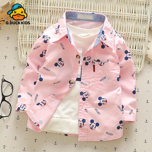 G.duck children's pure cotton shirt spring new fashion trendy boys and girls baby casual cartoon long-sleeved shirt children's clothing Mickey white free socks with purchase 80 cm (recommended height 80 weight 20 Jin Jin equals 0.5 kg hang tag 2