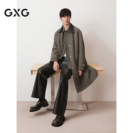 GXG men's crisp custom-dyed worsted classic lapel silhouette long windbreaker brown 175/L