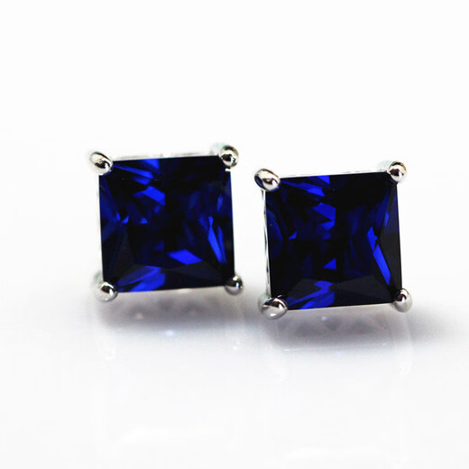 Yuze princess square tanzanite sapphire earrings for women, Korean fashion simple sterling silver jewelry, colorful treasures, hypoallergenic, main stone 7X7mm