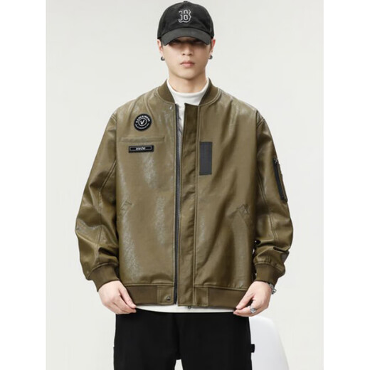 JEEP SPIRIT Jeep high-end jacket men's PU leather jacket men's spring American heavy loose retro casual leather jacket men's P04 brown jacket XL size suitable for 140-160Jin Jin equals 0.5 kg