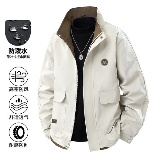 Men's coat spring and autumn new trendy brand stand collar jacket clothes men's zipper trendy casual outer wear autumn top black regular original high quality 3XL recommended 160-180Jin Jin equals 0.5 kg