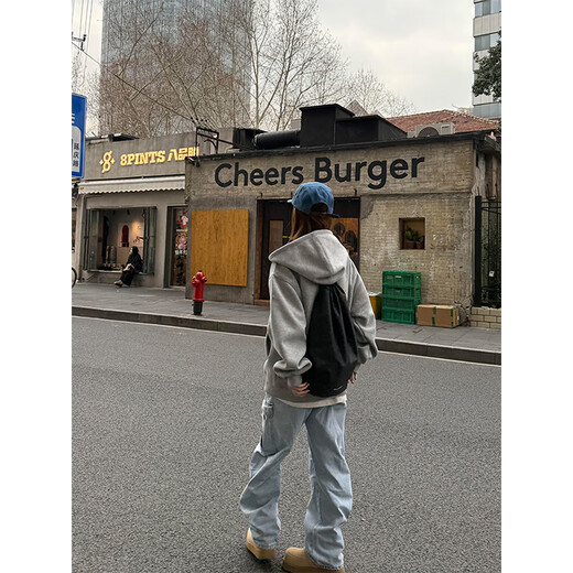 Ruyal Korean style high-end coat for women in autumn with shoulder design niche ins zipper hooded sweatshirt trendy baseball uniform light gray regular L