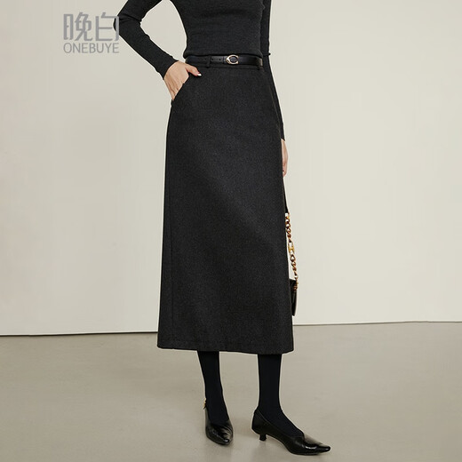 Late White New Product 2025 Autumn Fashion Casual Skirt Straight Solid Color Wool Skirt Without Belt Dark Gray L