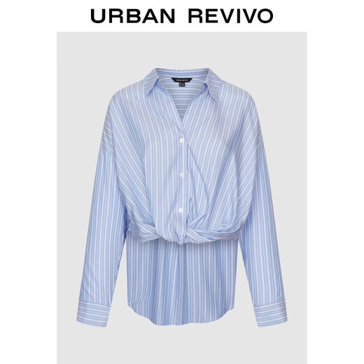 UR2026 Spring New Women's Temperament Contrast Color Striped Twist Blouse Shirt UWM250144 Blue Stripes S (XS-S)