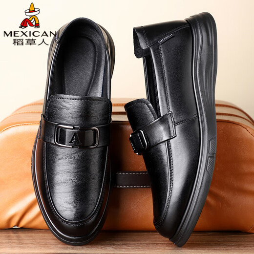 Scarecrow business casual shoes men's first-layer cowhide shoes men's formal shoes lazy slip-on beanie shoes black 43