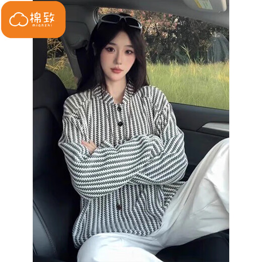 Cotton American Henry Collar Fishbone Striped Sweater Men's Spring and Autumn New Long Sleeve T-Shirt Polo Shirt Top Bottoming Shirt 3288 White High Quality XL 125-140Jin Jin equals 0.5 kg