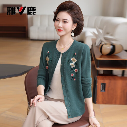 Yalu 100% sheep sweater women's cardigan mother's wear new winter style middle-aged and elderly temperament knitted warm sweater jacket for women
