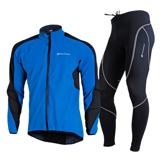 NUCKILY Cycling Suit Road Bicycle Men's Long Pants Long Sleeve Top Jacket Cycling Equipment Windproof Warm Suit NJ604 Blue XL Recommended Weight 70-75kg