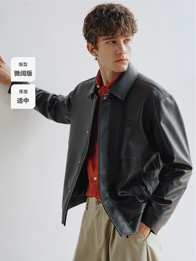 Navikel Italian dinghy retro lapel genuine leather jacket for men 25 autumn new black cowhide jacket 0979 Dark Night Black S